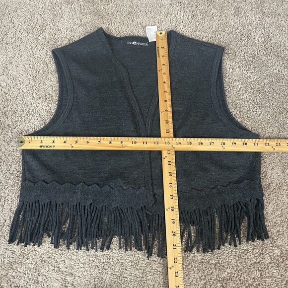 Vintage Sweater Vest Womens Size XL Charcoal Gray Fringe Western Boho Fairy 90s - Picture 11 of 11